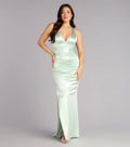 Jamie Lace-Up Satin Formal Column Dress