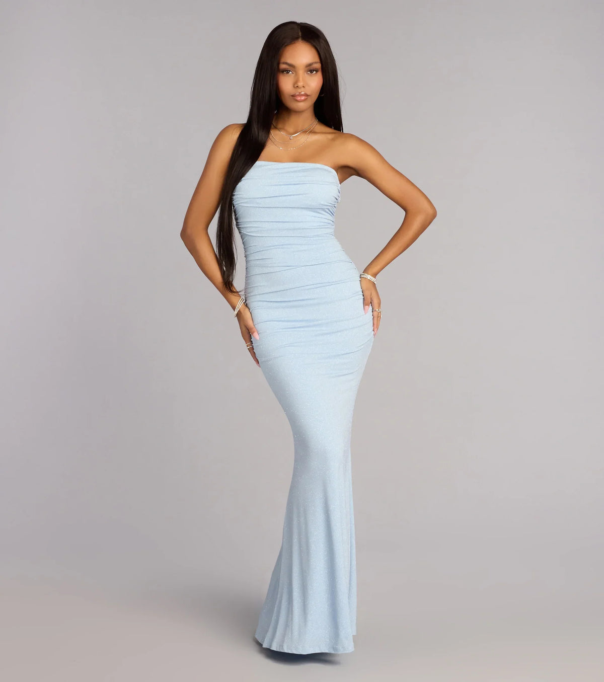 Mischka Strapless Mermaid Glitter Formal Dress