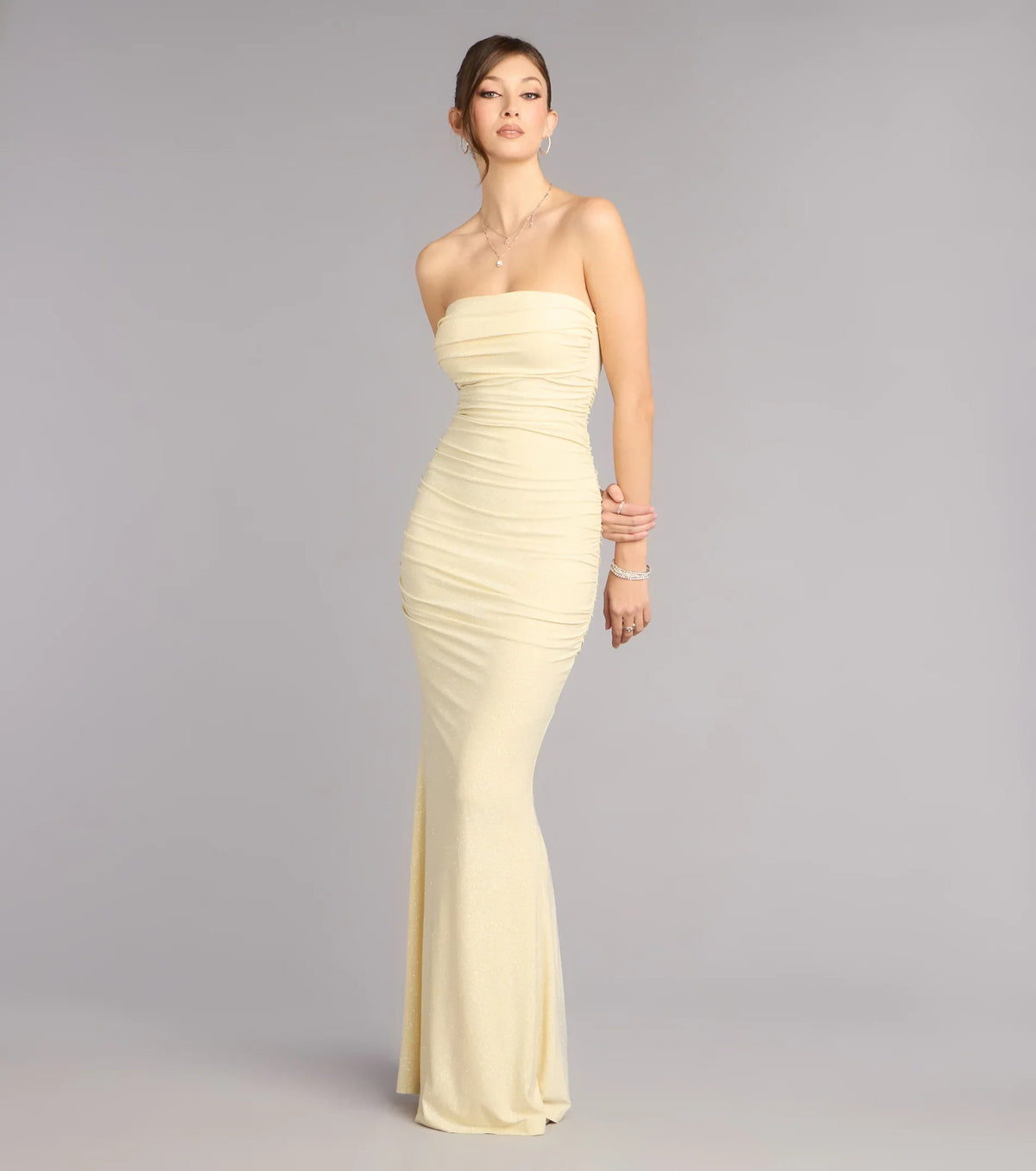 Mischka Strapless Mermaid Glitter Formal Dress