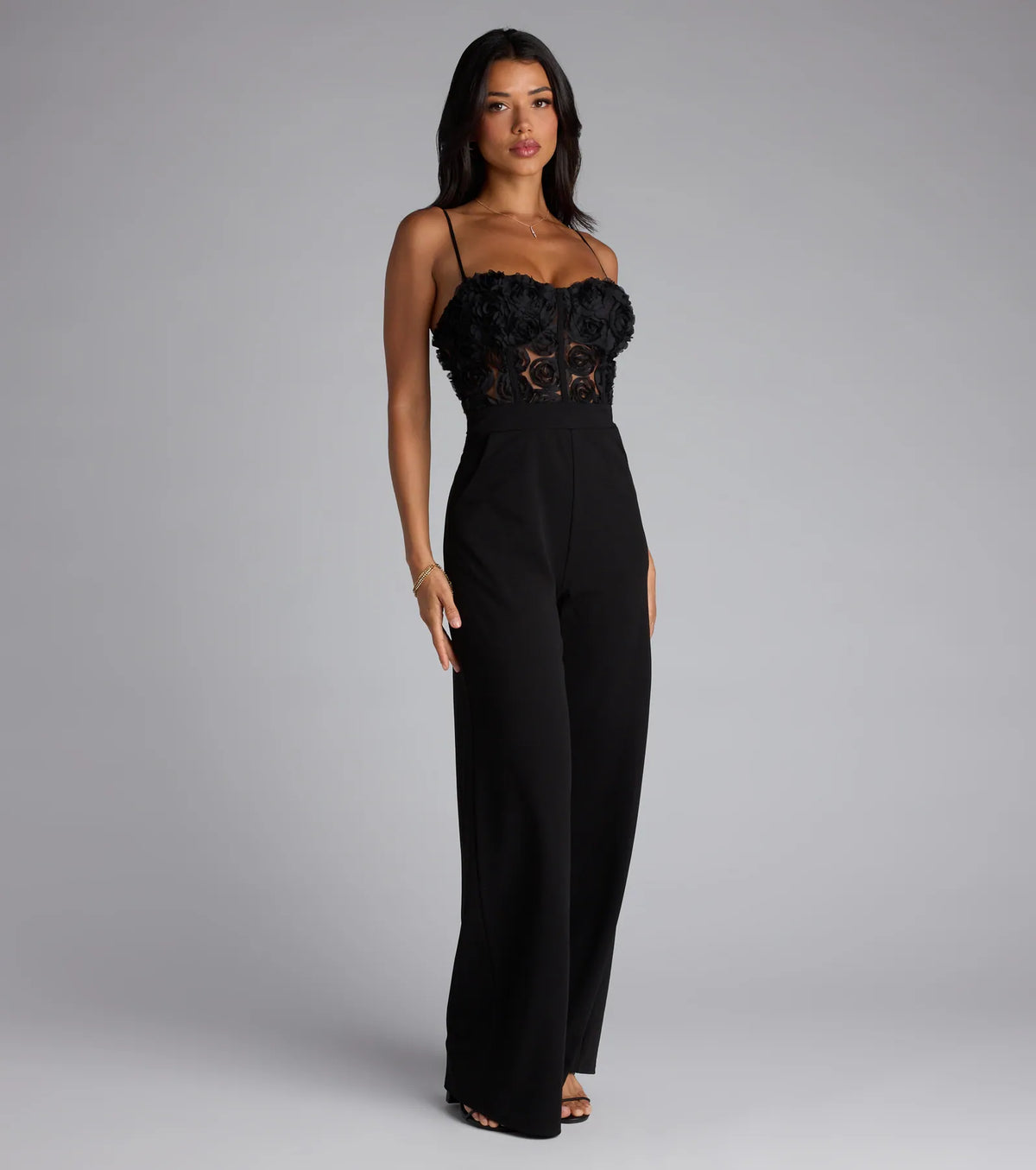 Bare Necessities Floral Applique Corset Jumpsuit