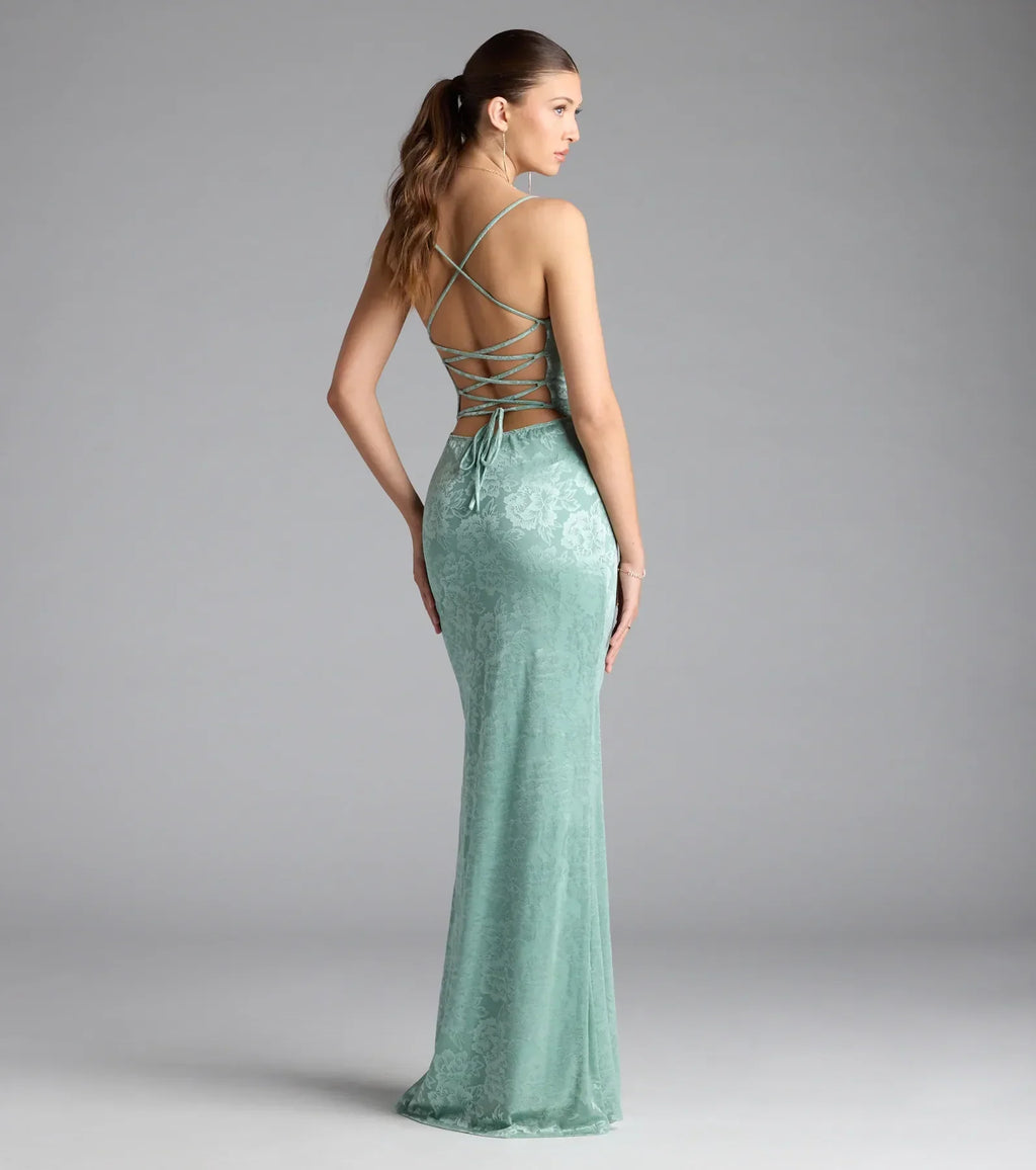 Kehlani Formal Floral Lace Slit Mermaid Dress